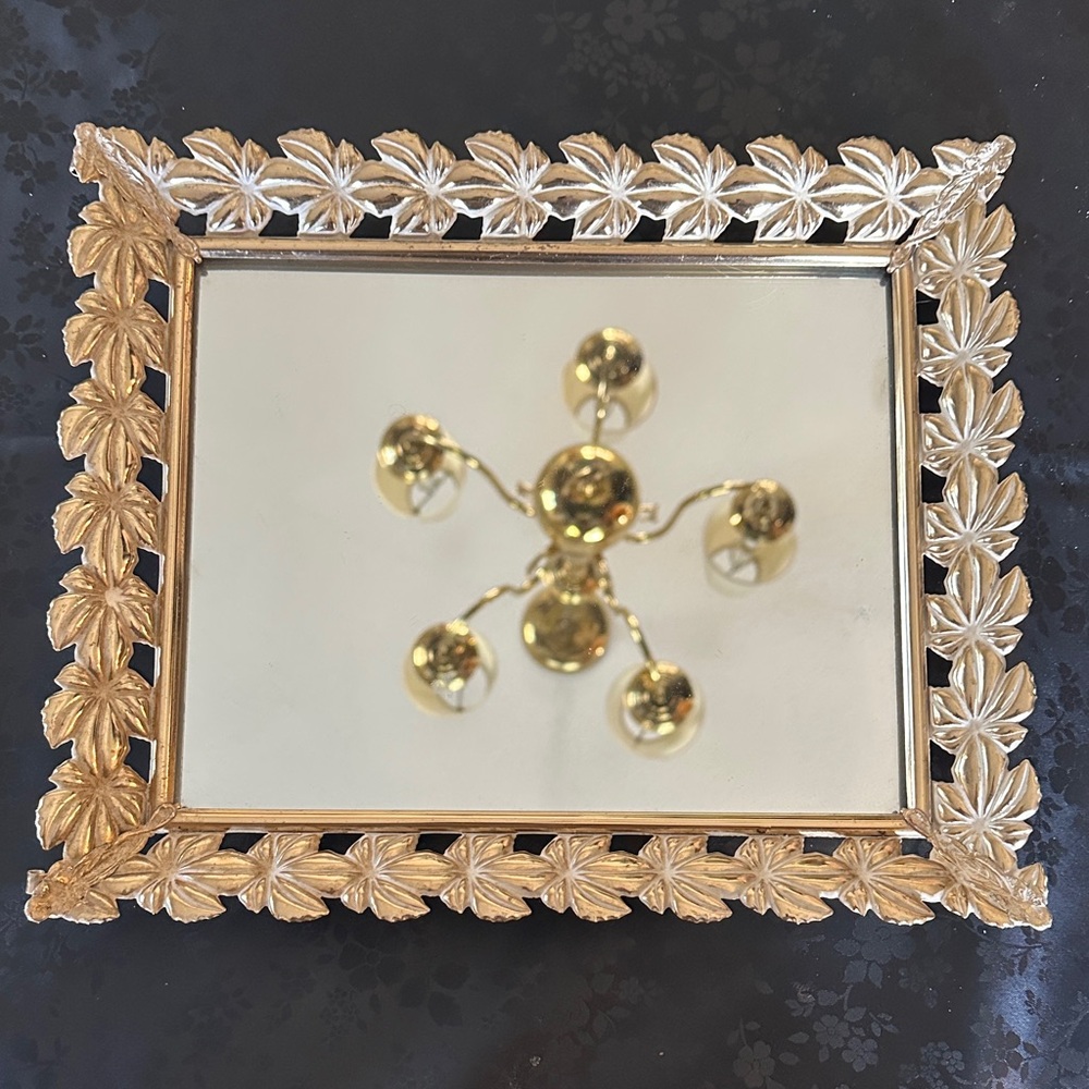Vintage Vanity Tray or Gold Leaf Decorative Wall Mirror
